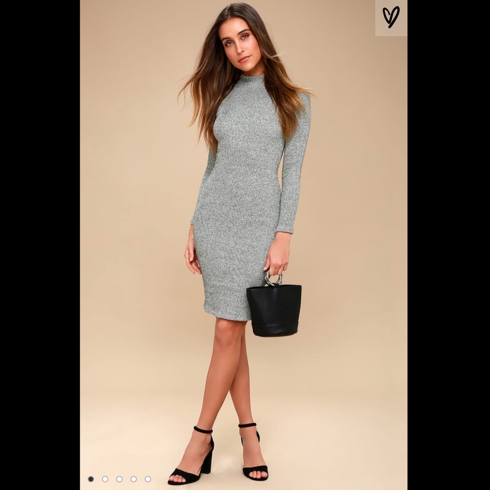Lulus Gray Mock Neck Midi Sweater Dress